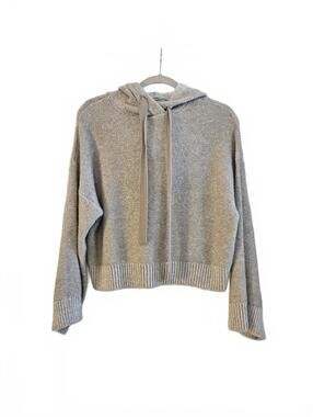 Ruby Moon Beige/White Cropped Marled Knit Hoodie Sweater Size L